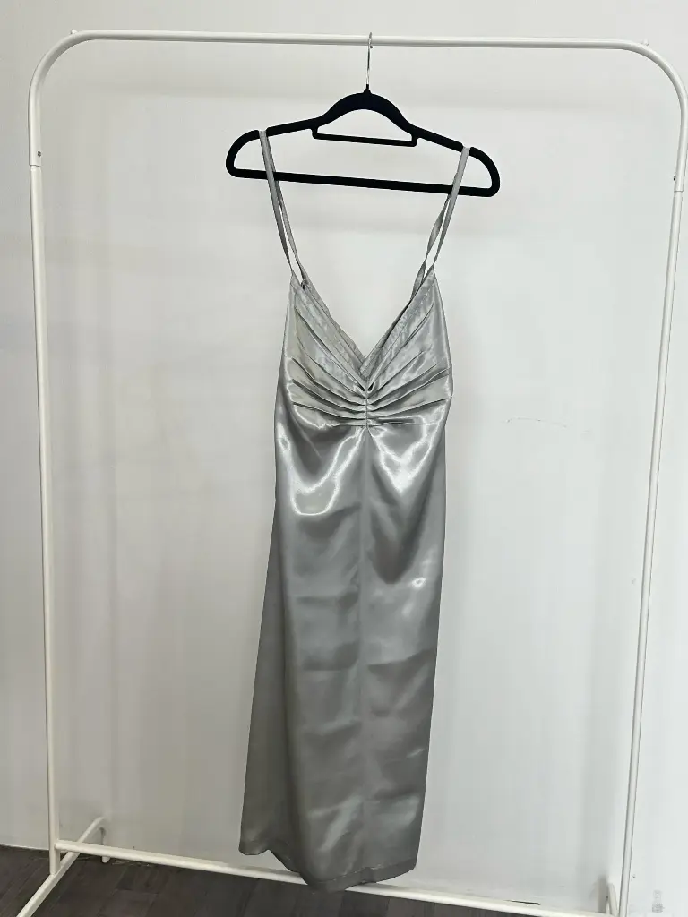 Lunar Grey Silk Slip Dress