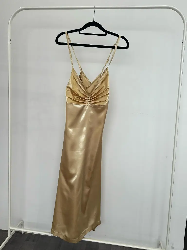 Sunlit Beige Silk Slip Dress