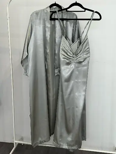 Lunar Grey Silk Robe + Slip Dress