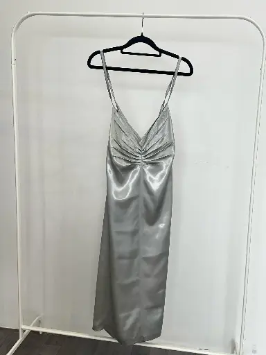 Lunar Grey Silk Slip Dress